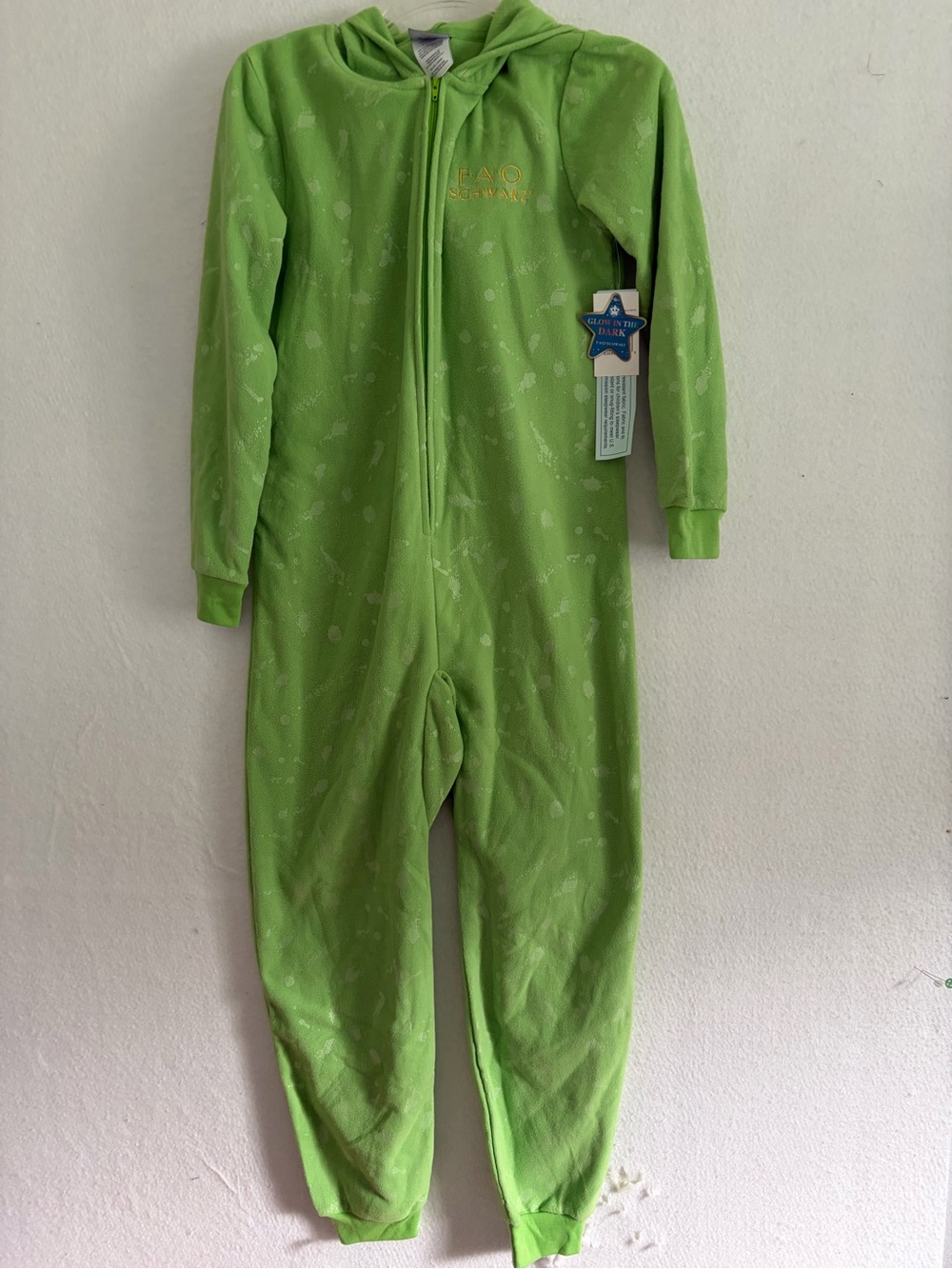 FAO Schwarz Kids Dinosaur Green One-Piece Hooded Pajamas - Glow in the Dark